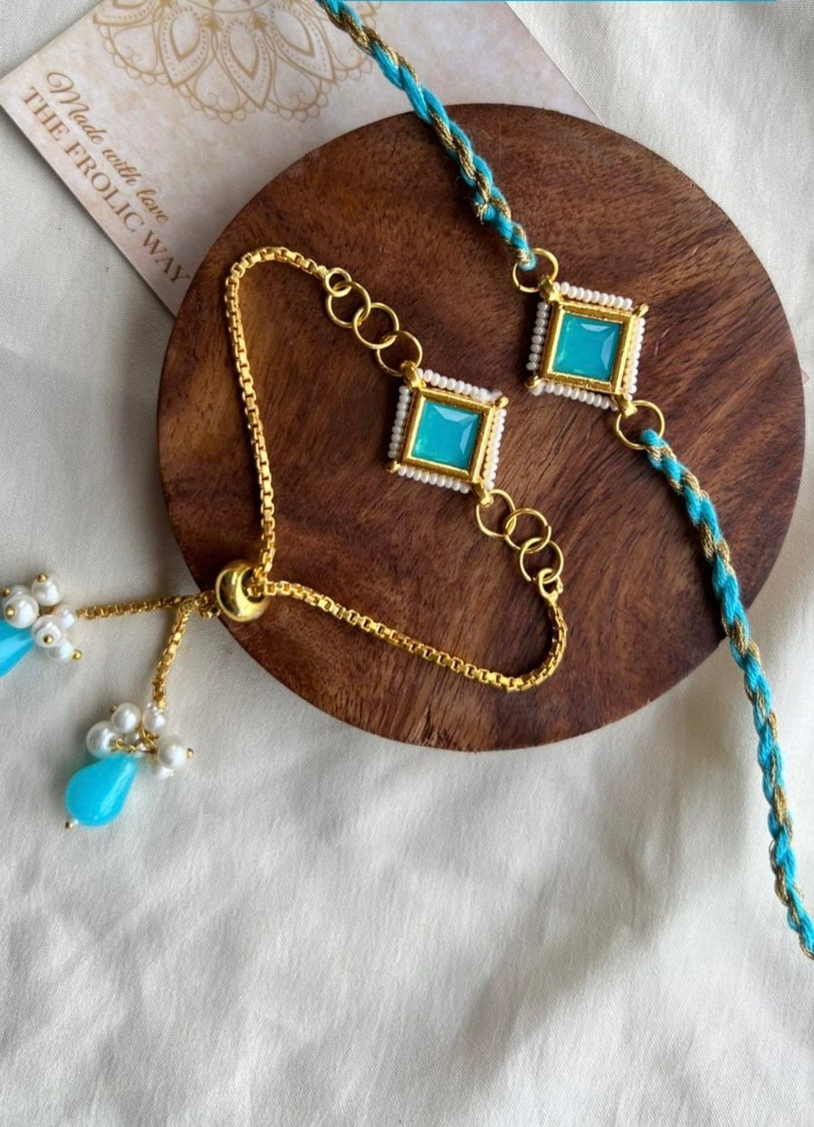 Blue Kundan Couple Rakhi