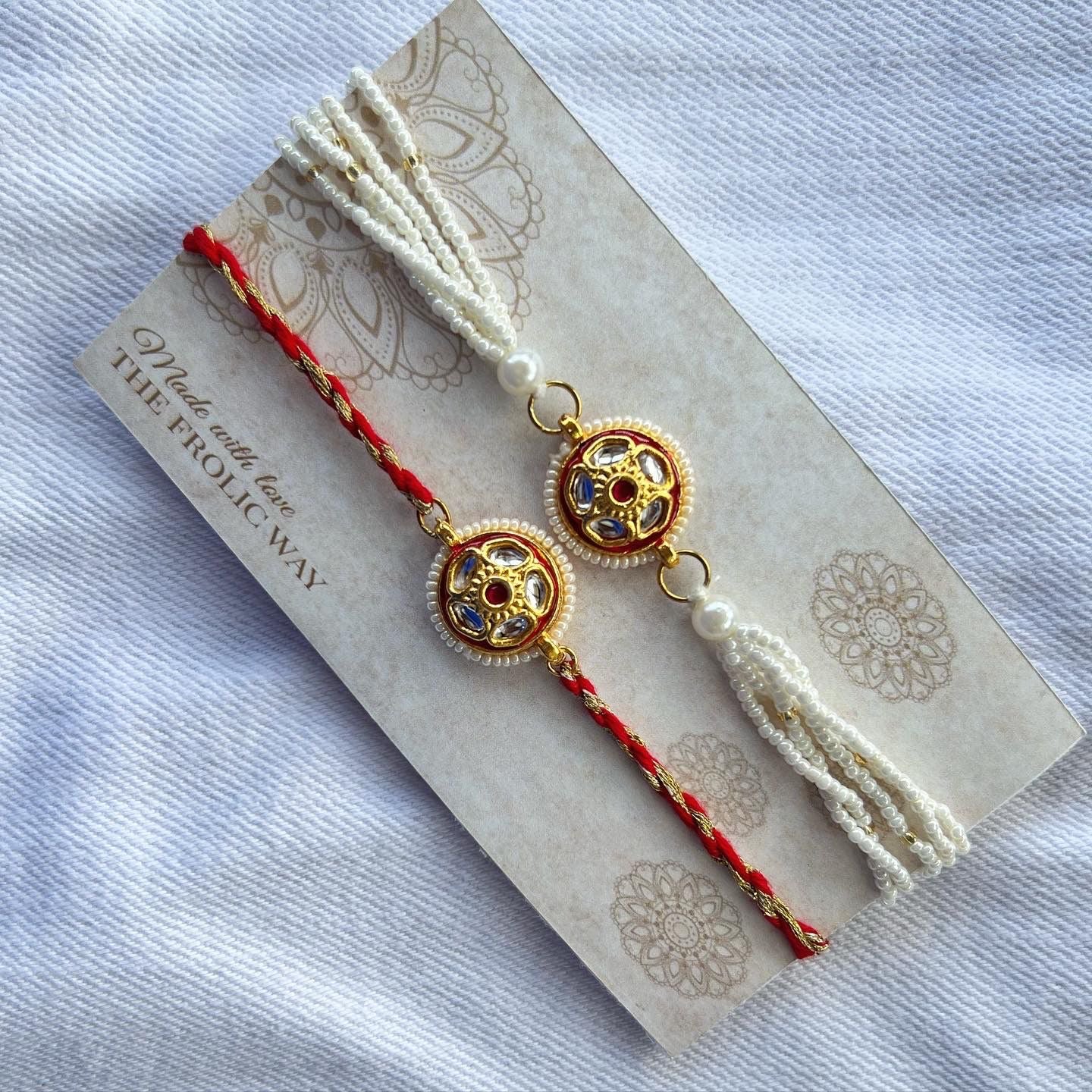 Red Circle Kundan Couple Rakhi