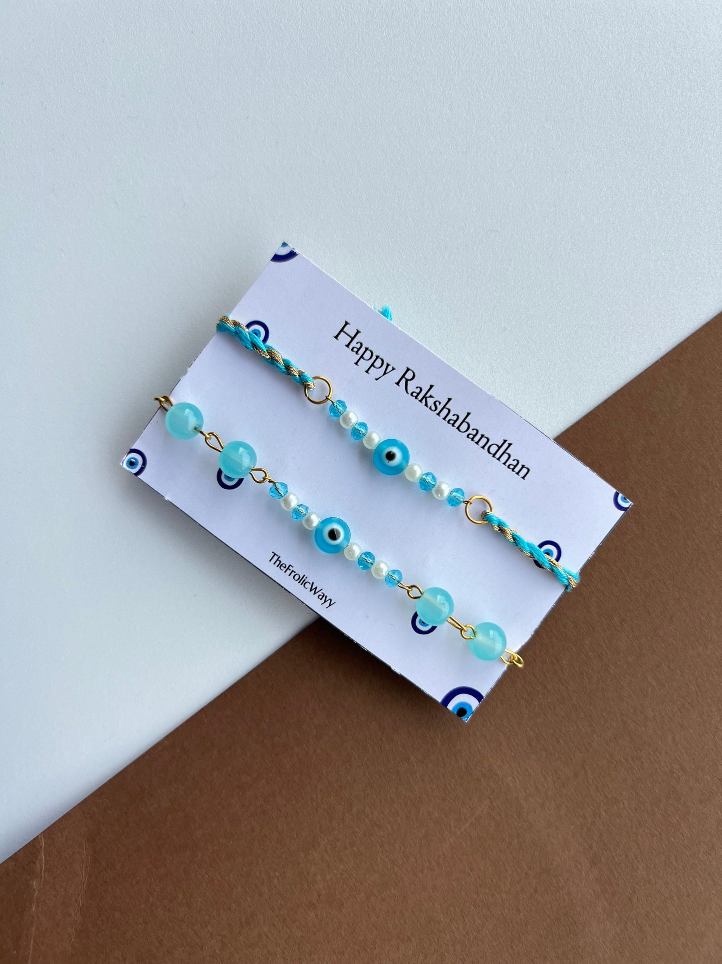 Blue Evil Eye Bead Couple Rakhi