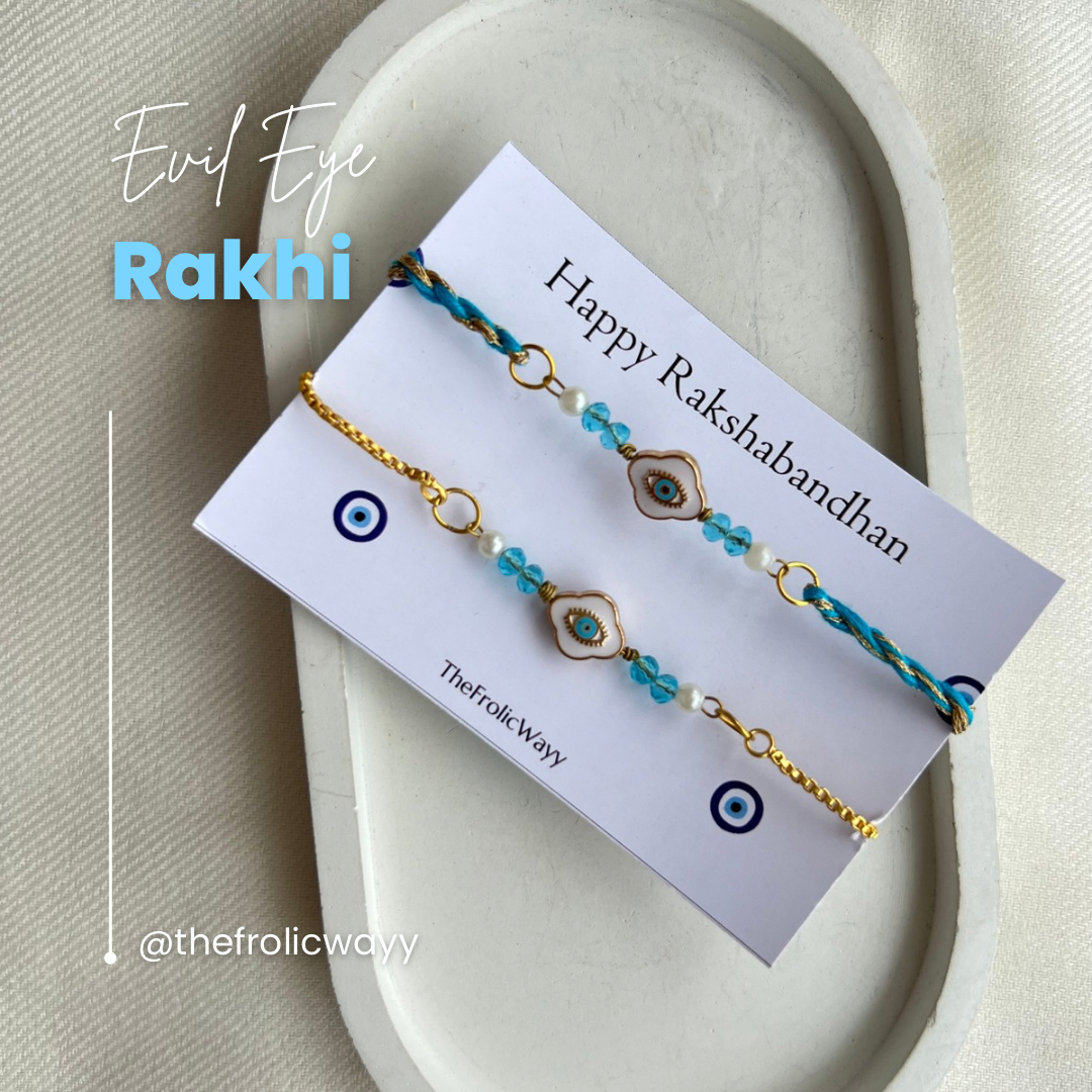 White Blue Evil Eye Couple Rakhi
