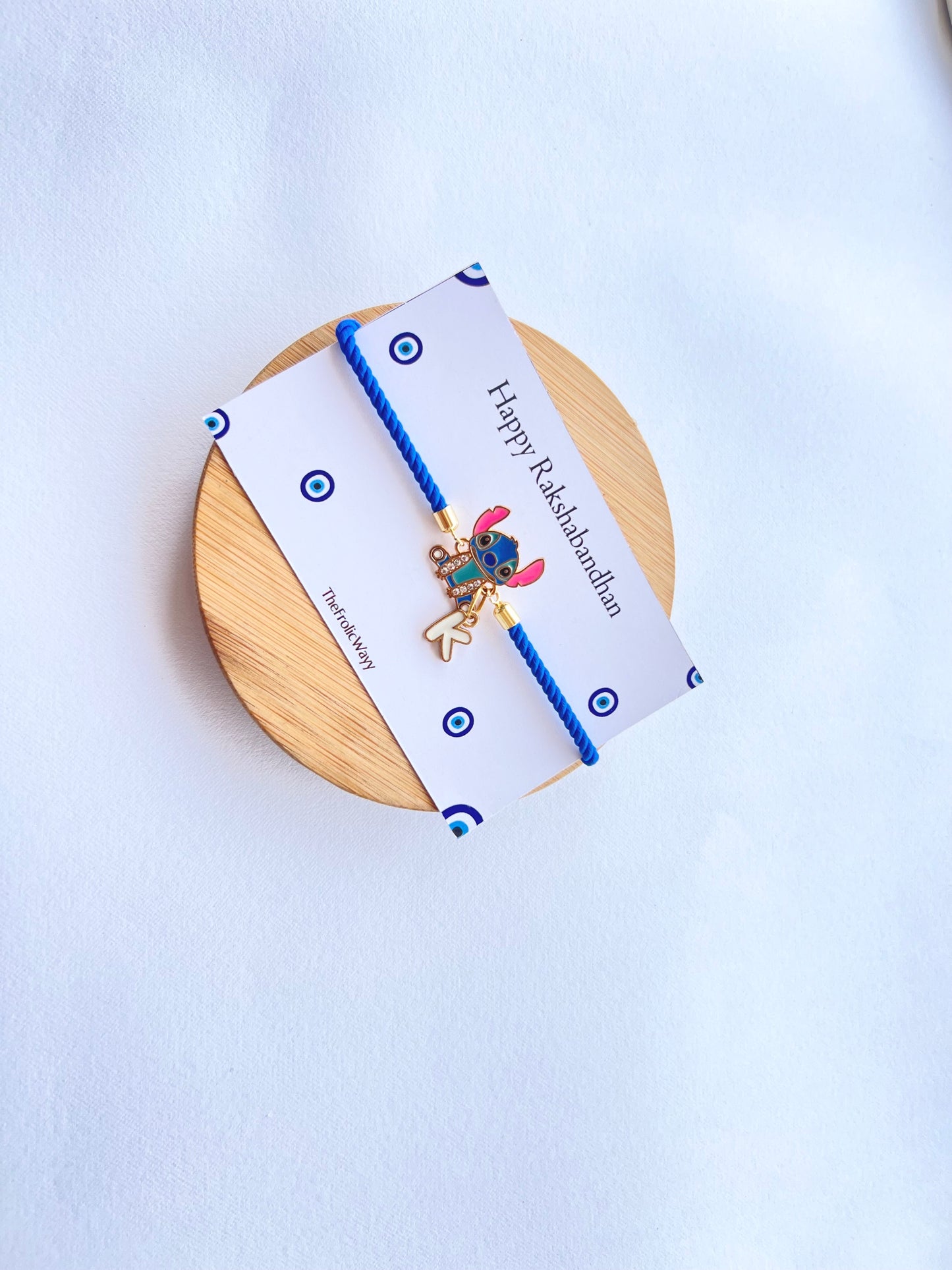 Stitch Blue Band With Initial Rakhi