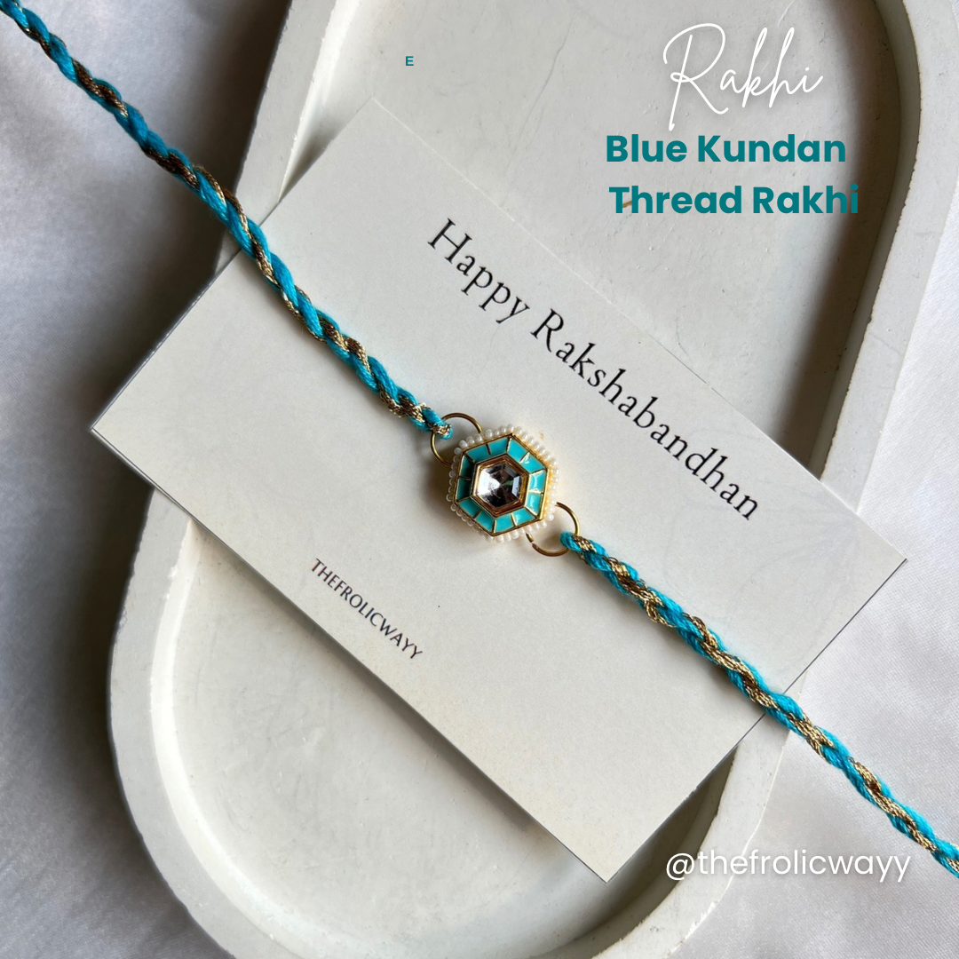 Blue Kundan Thread Rakhi