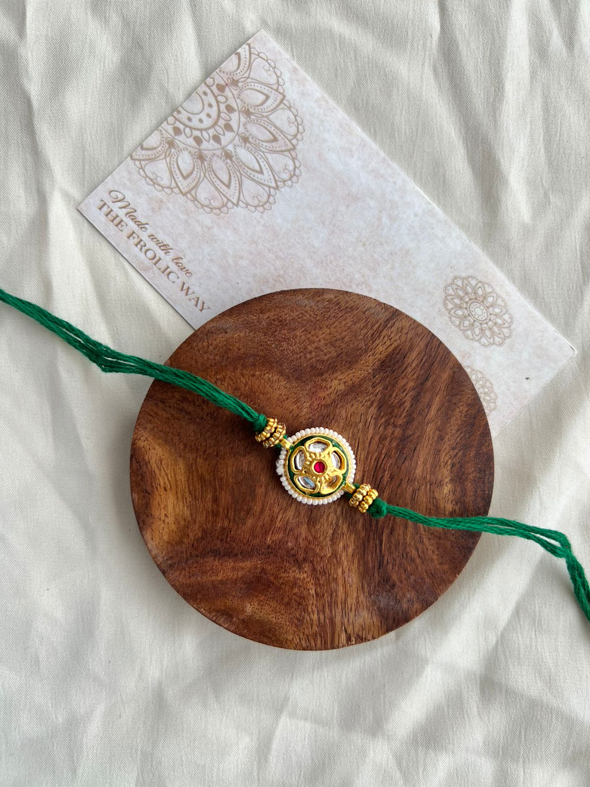 Green Kundan Thread Rakhi