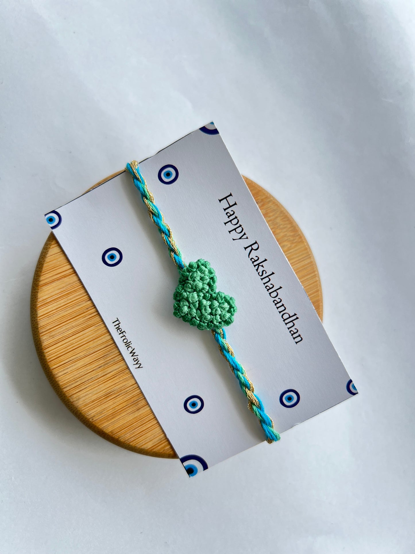 Green Heart Embroidery Rakhi