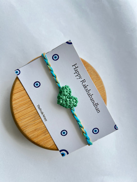 Green Heart Embroidery Rakhi