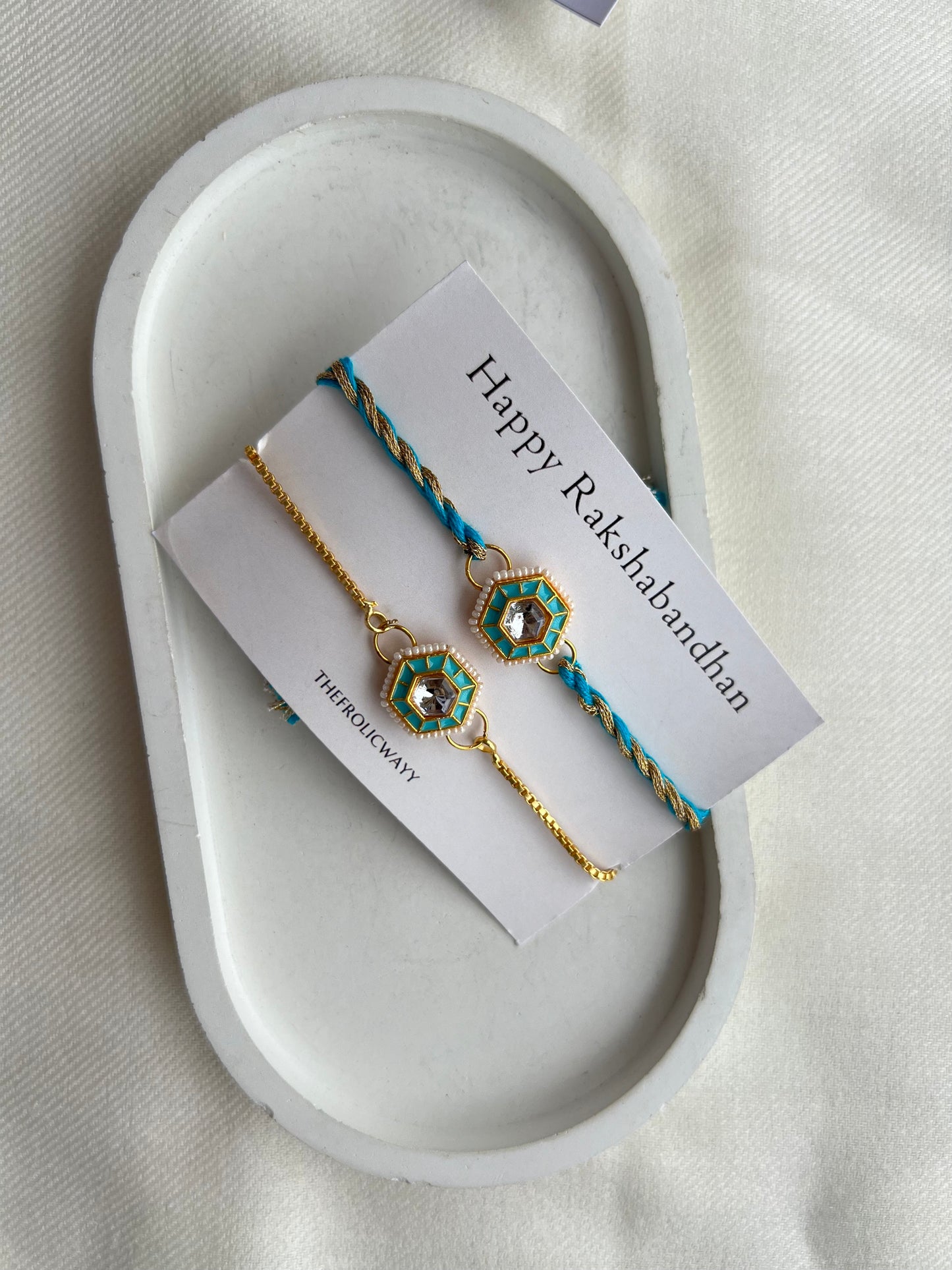 Blue Kundan Couple Rakhi