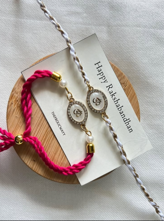 OM White Pink Couple Rakhi