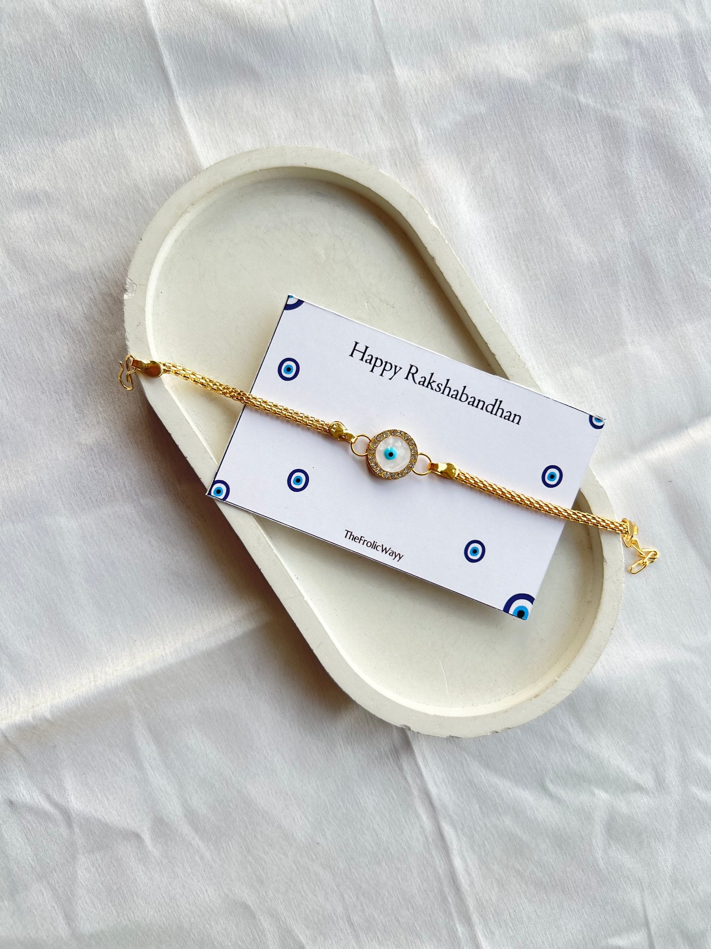 White Evil Eye Bracelet Rakhi