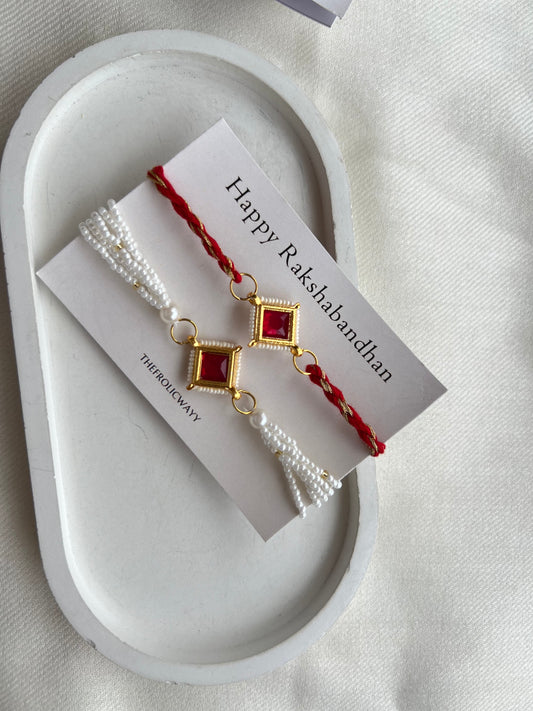 Red Kundan Couple Rakhi