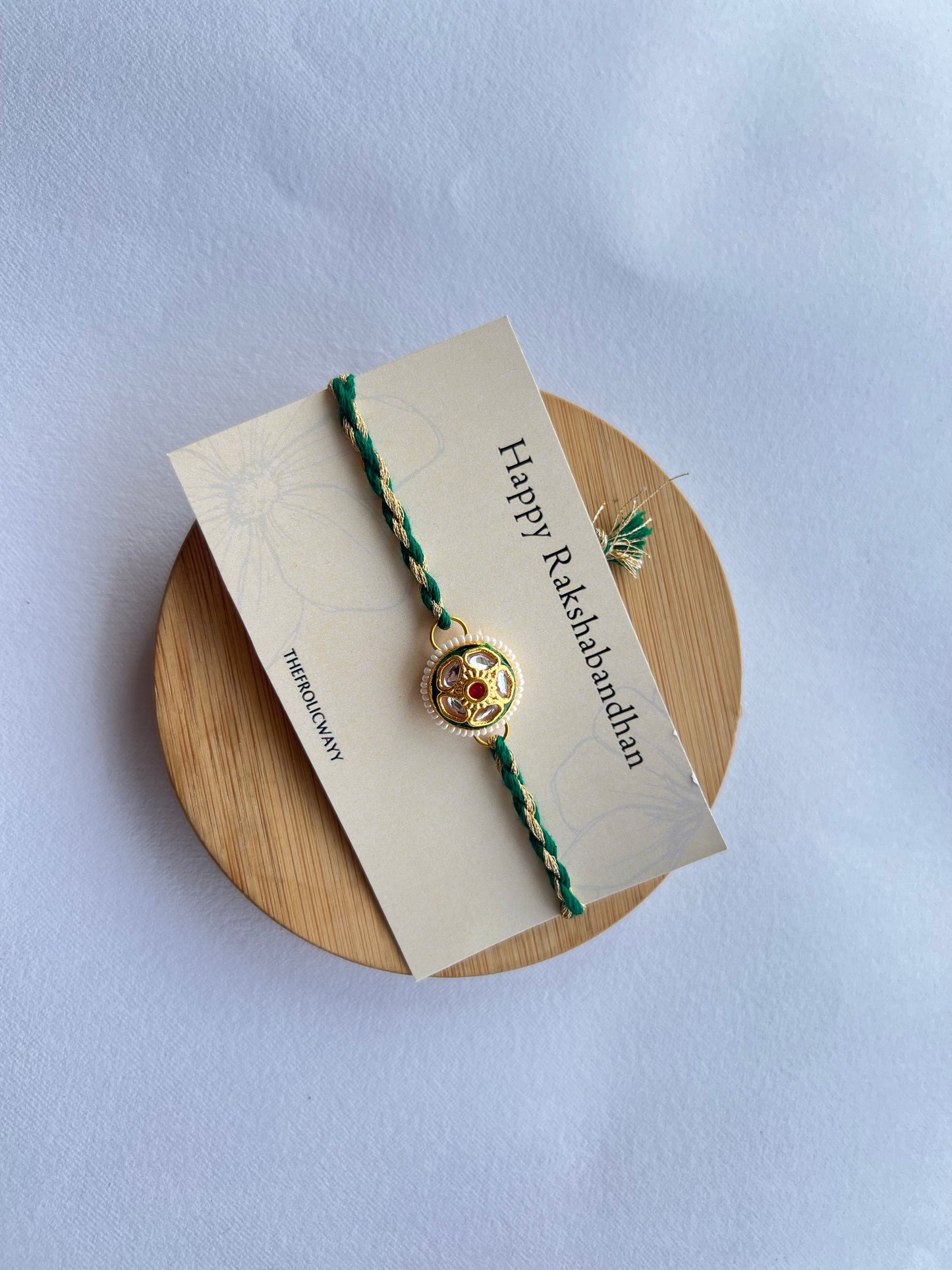 Green Kundan Thread Bhai Rakhi
