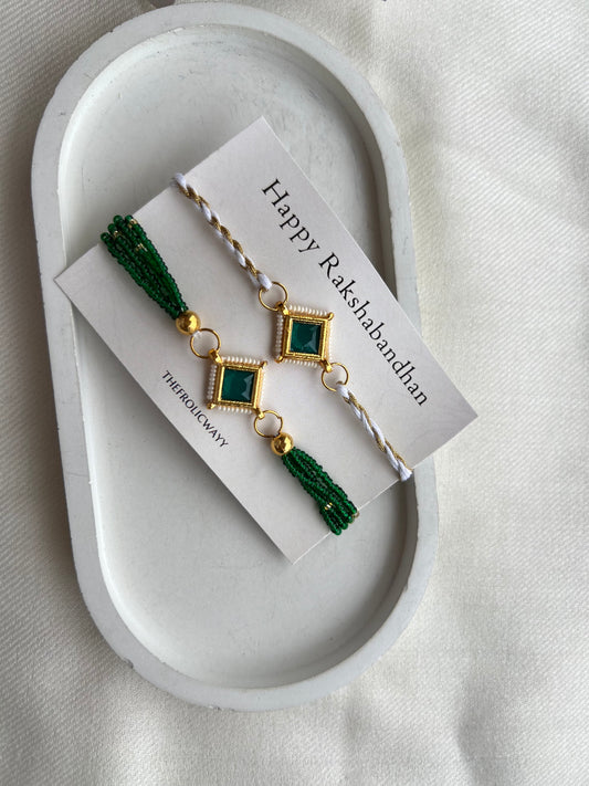 Green Kundan Couple Rakhi