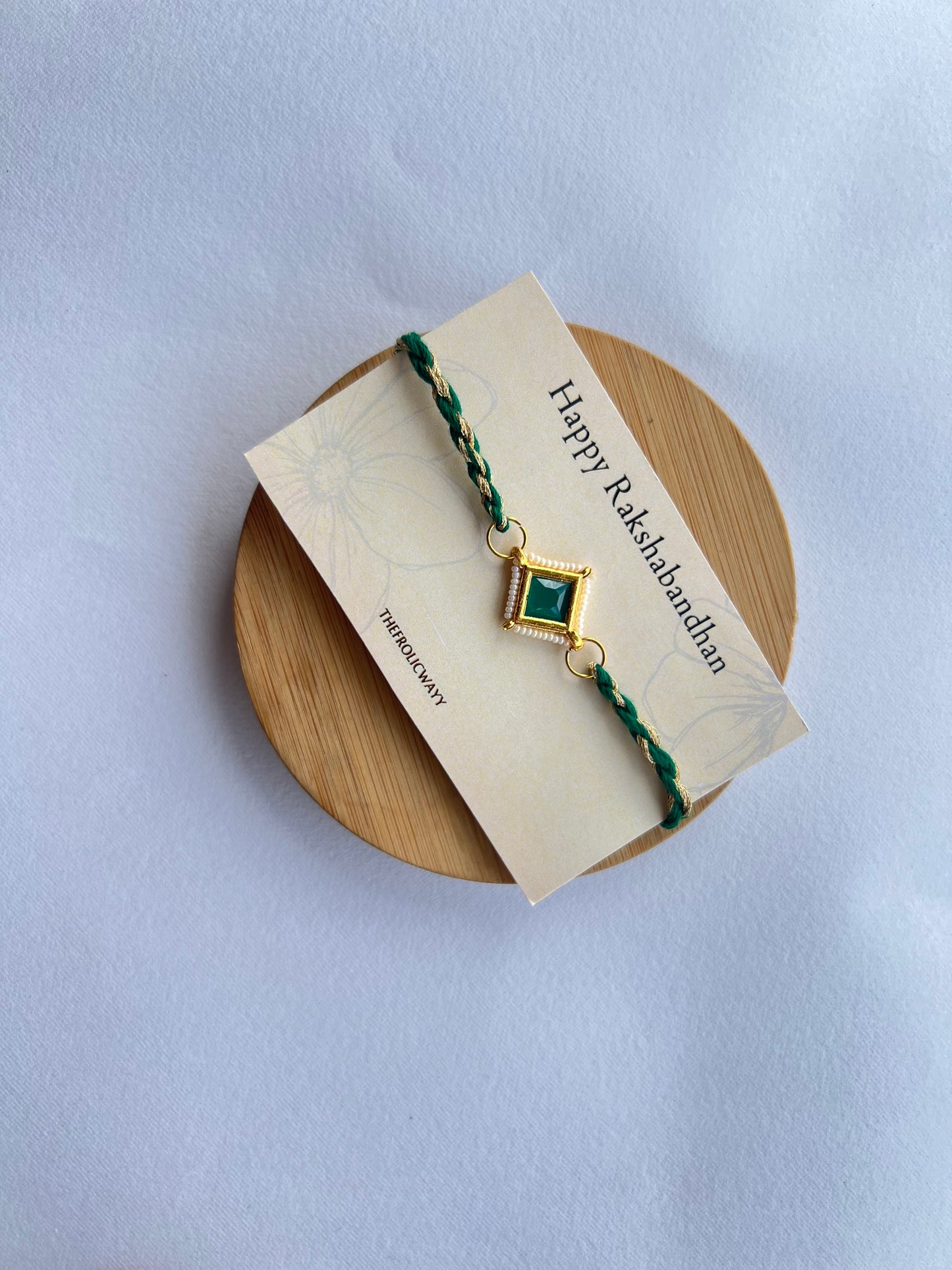 Green Kundan Thread Bhai Rakhi