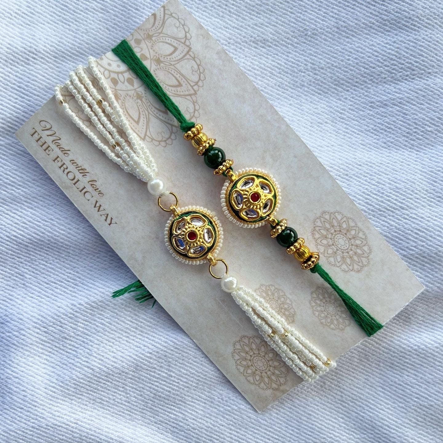 Green Circle Kundan Couple Rakhi