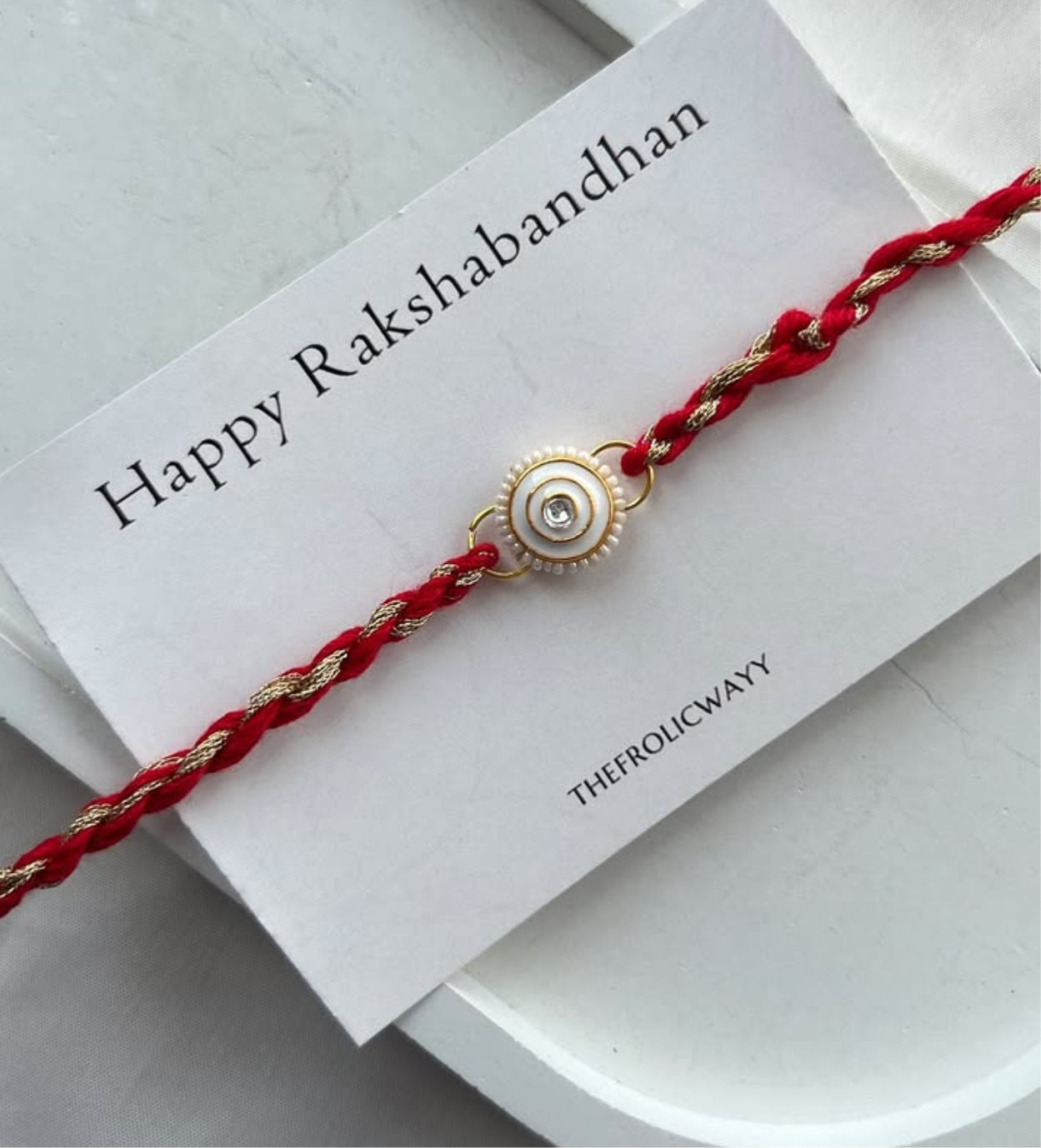 White Kundan Thread Rakhi