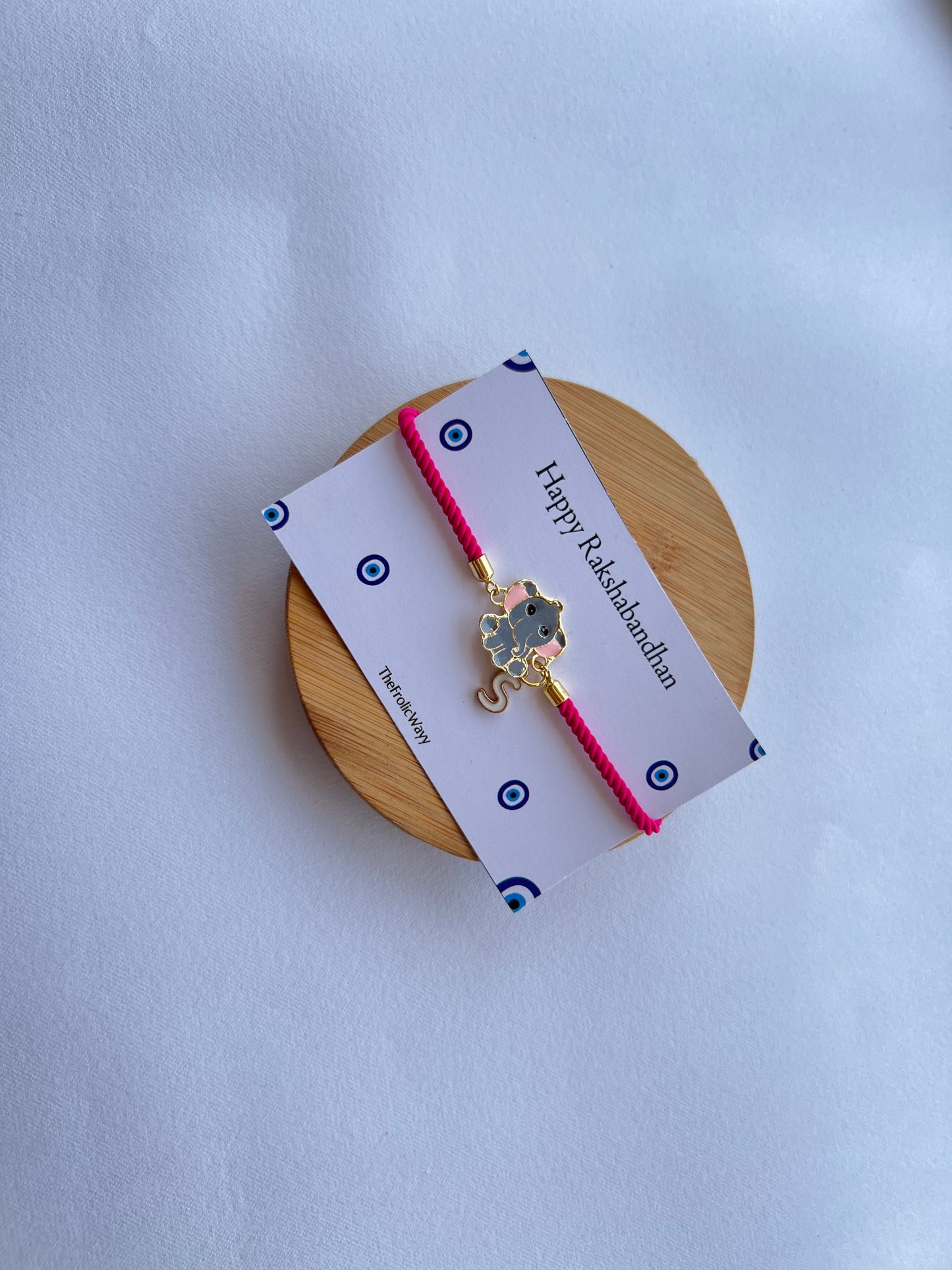 Hot Pink Elephant Band With Initial Rakhi