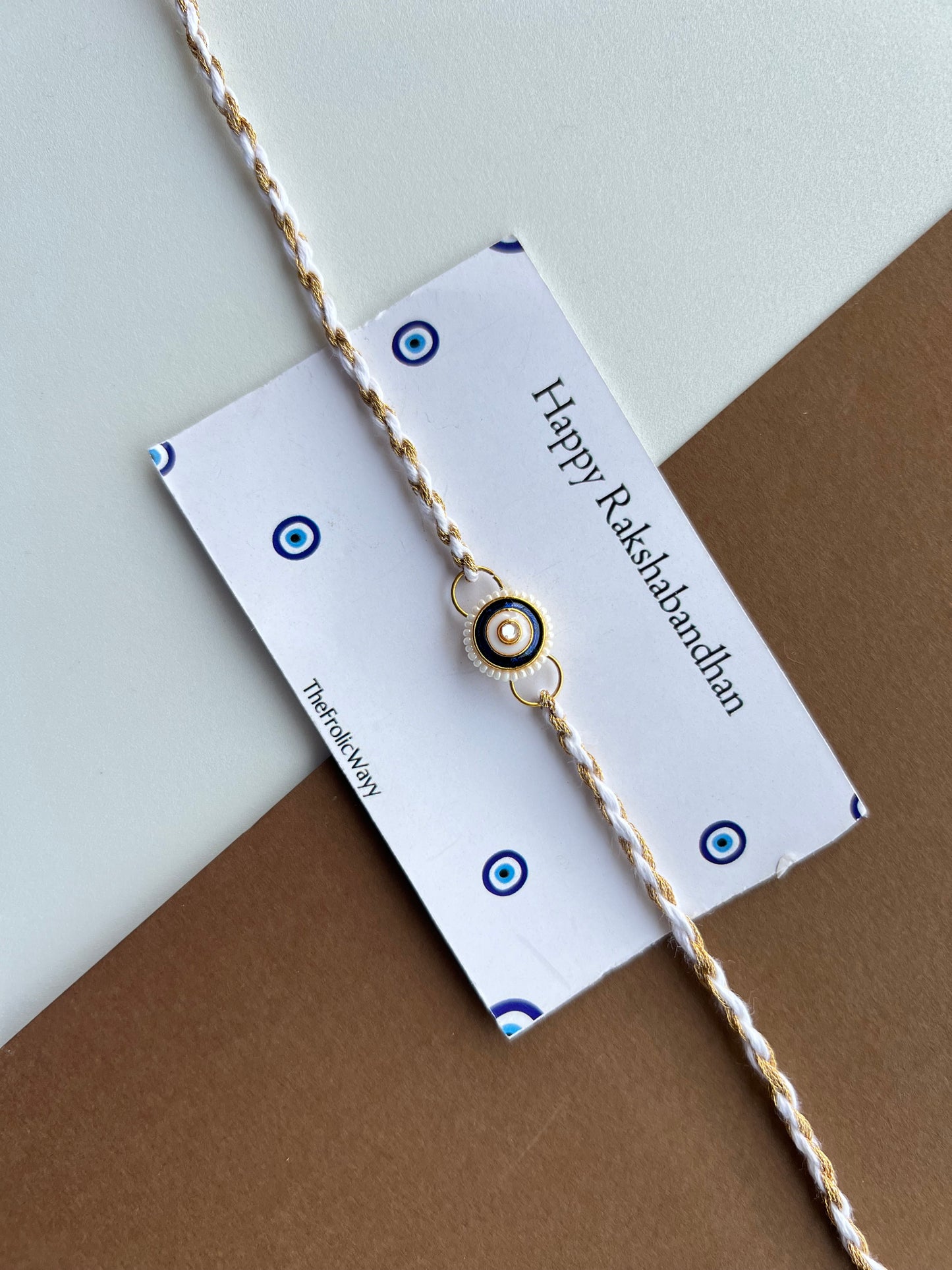 White Thread Blue Kundan Rakhi