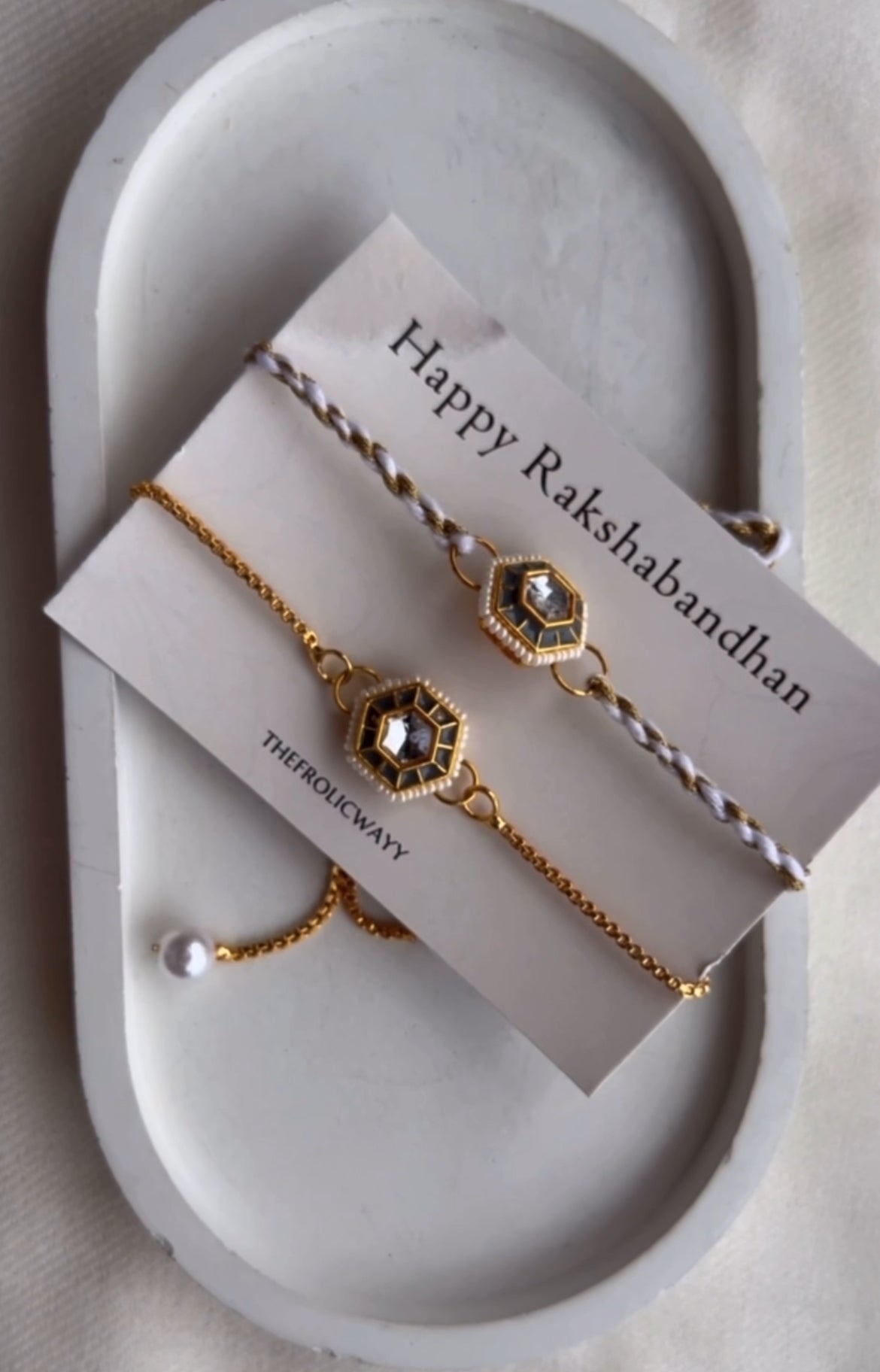 Grey Kundan Couple Rakhi