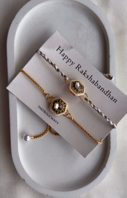 Grey Kundan Couple Rakhi